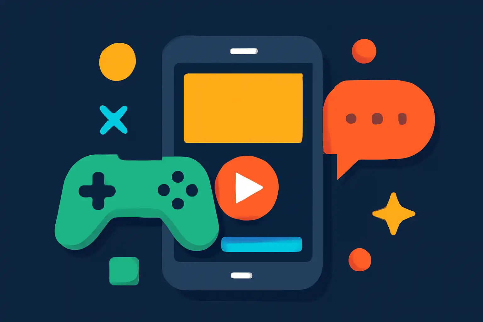 Hero illustration: 92 Game, modern flat design, dark background, brand-neutral, icons and shapes only, no text