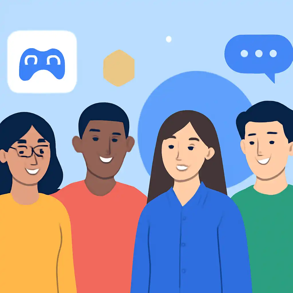 Group of diverse users smiling: 92 Game community photo