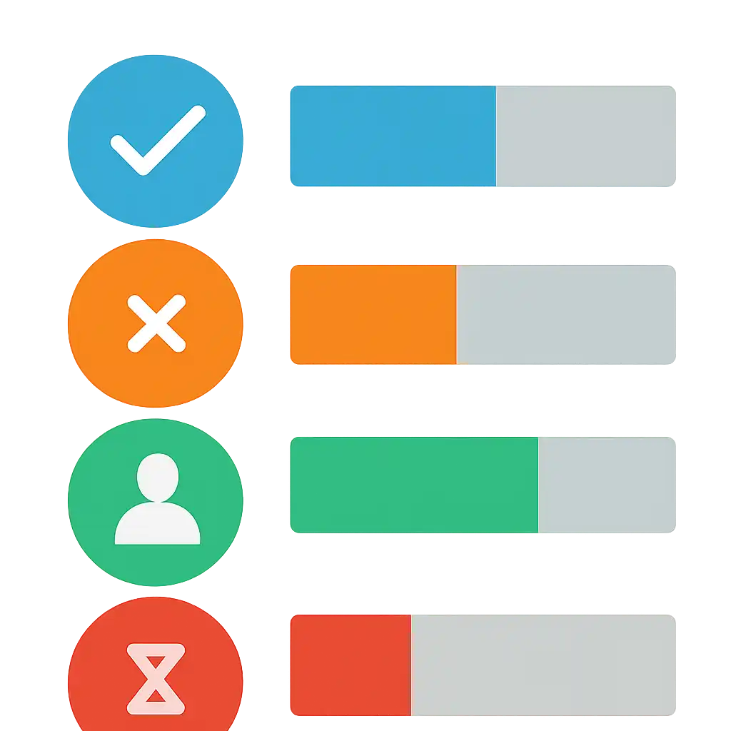Infographic comparing options using coloured bars and icons only, no text or labels, flat design, 92 Game