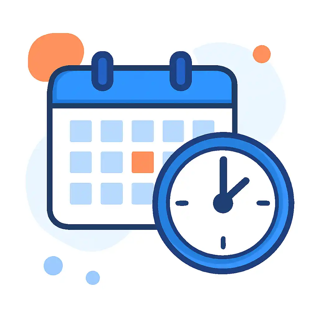 Calendar with clock: 92 Game timing and schedule visual