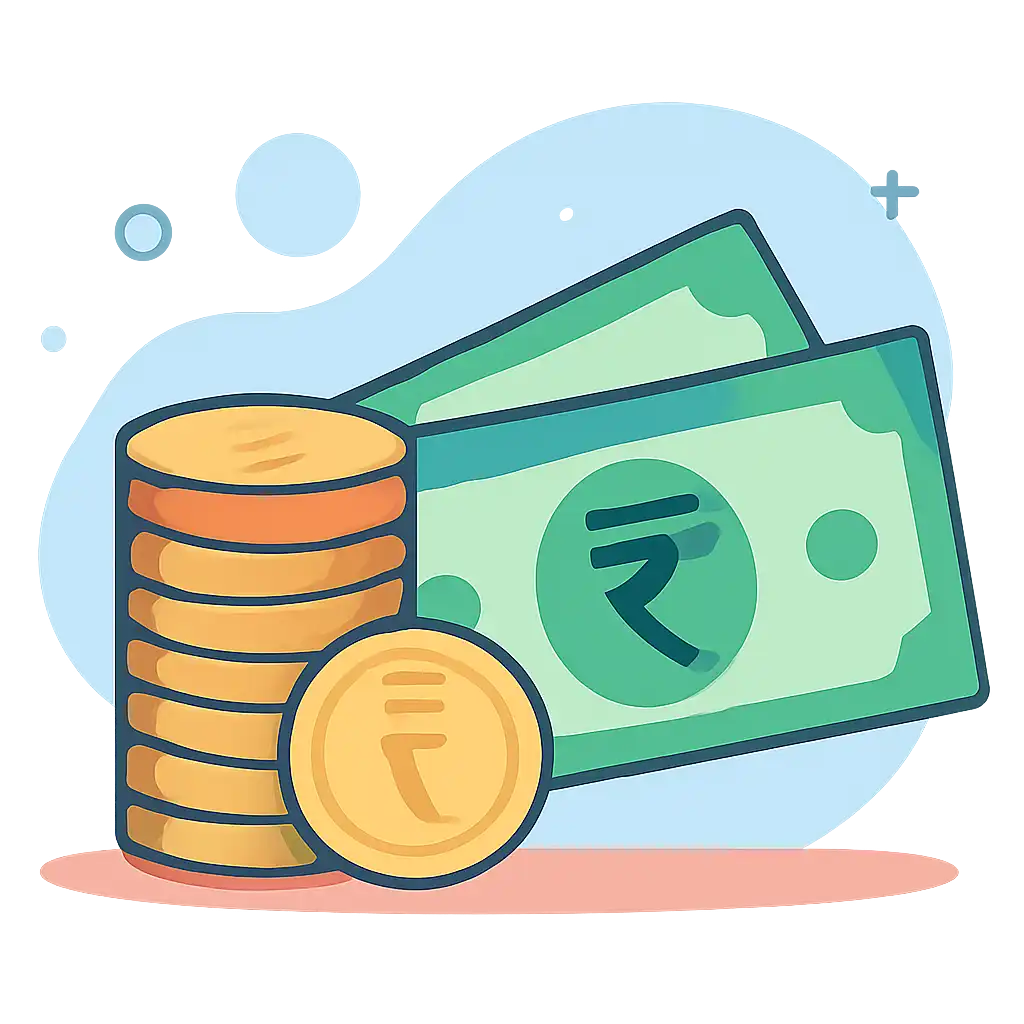 Coins stack and rupee notes: 92 Game earnings illustration